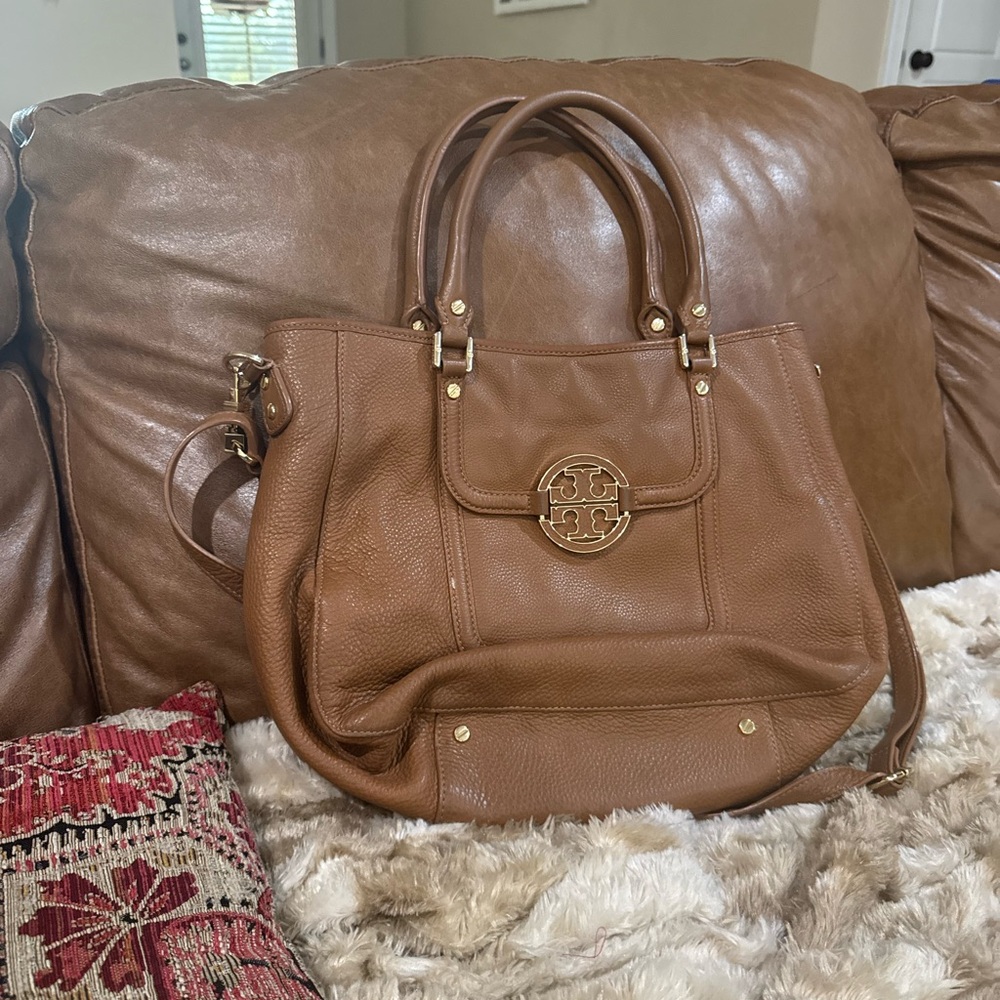 Tory Burch Tan Leather Tote with Gold Accents